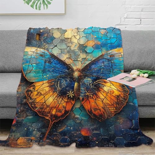 Couverture papillon bleu en microfibre 100x130 cm pour lit et canapé