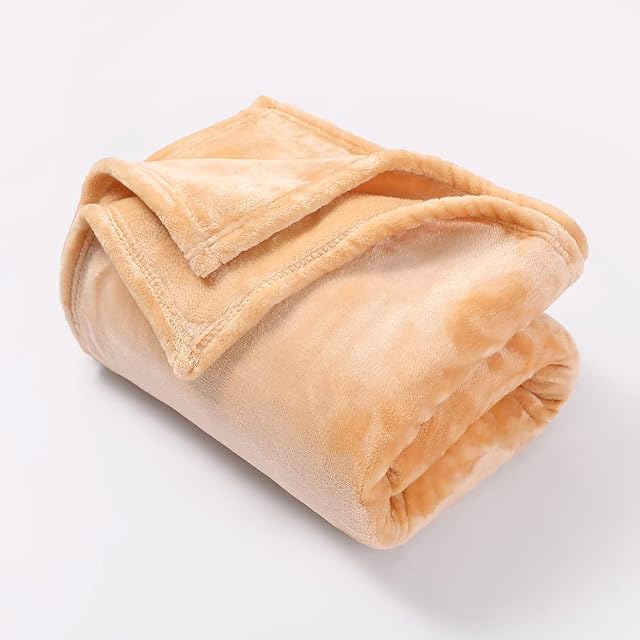 Cosy Soft Touch 400 GSM Winter Warm Faux Fur Mink Sofa Bed Throw Fleece Blanket (Beige, Double)