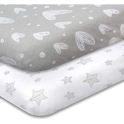 Travel Cot Fitted Sheet, 2 Pack, 100% Jersey Knit Cotton Pack n Play Sheets or Playpen Sheets(95×65cm), Ultra Soft and Breathable for Baby Cover