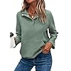KIRUNDO Womens Sweatshirt Casual Textured Long Sleeve Henley Button V Neck Loose Pullover 2024 Trendy Fall Outfits Tops