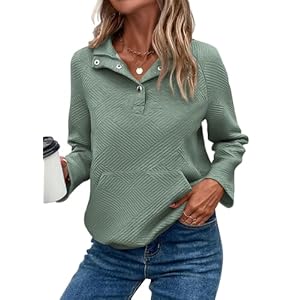 KIRUNDO Womens Sweatshirt Casual Textured Long Sleeve Henley Button V Neck Loose Pullover 2024 Trendy Fall Outfits Tops