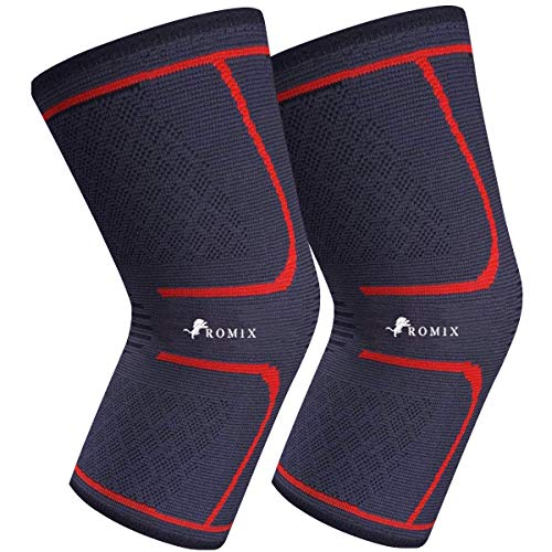 ROMIX Rodilleras Deportivas 1 Par, Antideslizante Elástica Compresion Rodillera Menisco y Ligamentos, Transpirable Soporte Rodilla para Crossfit Baloncesto Bicicleta Artritis Hombres Mujeres – XL