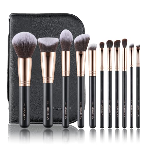 MOGILAN Makeup Brush Set with Black Travel Case -Premium Soft Synthetic Foundation, Contour & Eyeshadow Brushes for Liquid,Cream & Powder Blending Professional MUA Make Up Kit 11PCS