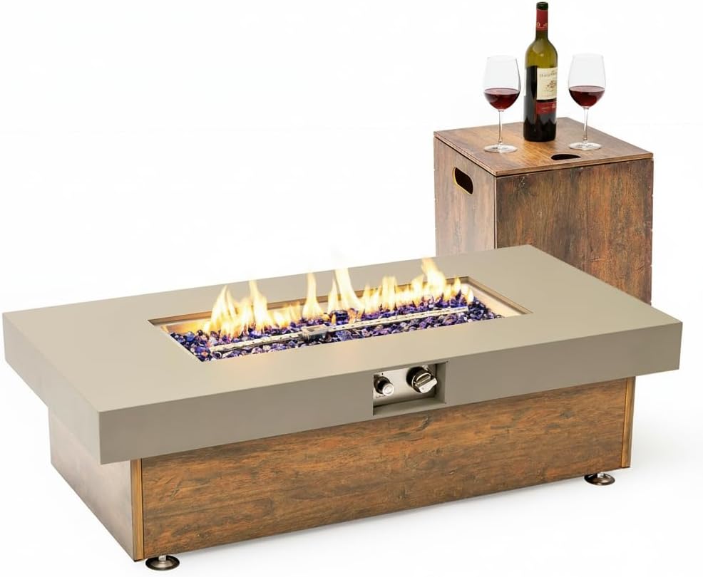 Outdoor Propane Fire Pit – 48 Fire Table with 50,000 BTU, Modern Propane Fire Pit with Adjustable Flame  Matching 20 lb Tank Stand for Patio, Garden, Deck