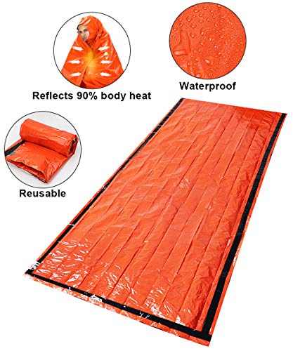 Timok Emergency Sleeping Bags Thermal-Emergency-Blankets Ultralight Space Blankets Survival Waterproof Bivy Sack Multi-Purpose Survival Gear for Hiking, Camping, First Aid Kits, Outdoor Survival Gear