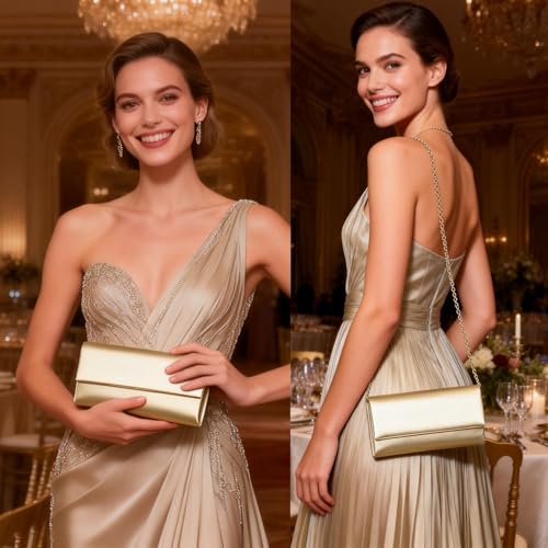 Image of DETARA Women Evening Bag Vegan Leather Clutch Purse Shoulder Crossbody Envelope Bag for Party Wedding Prom Bridal