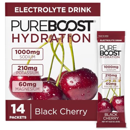 Image of Pureboost Sugar-Free Electrolyte Hydration Packets, Black Cherry 14ct | Zero Calories, Fast Hydration Drink Mix with 1,000mg Sodium, Potassium & Magnesium