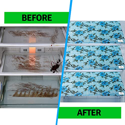 Image of Multipurpose Waterproof PVC Refrigerator /Fridge Drawer Mats Washable Non-Slip Shelf Liners for Kitchen Set of 4 Pcs (Floral Blue, 17.5x11.5 Inch)