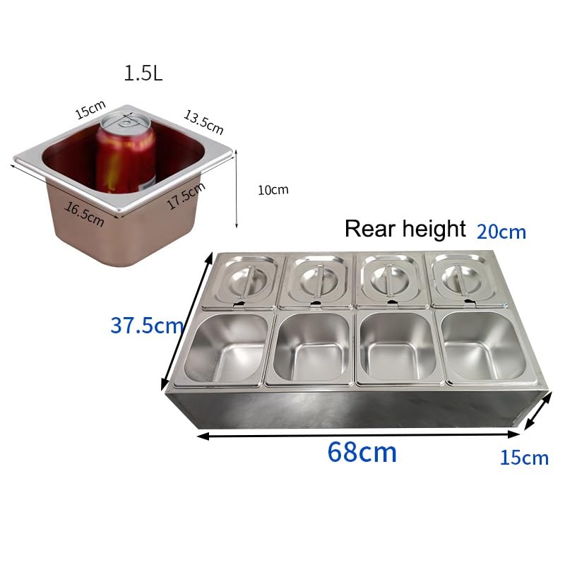 Gewürz-Organizer-Ständer aus Edelstahl, geneigter Halter mit Deckel, Löffel, Pizzastation, Buffet-Behälter-Set für Saucen, Zutaten, Küche, Silber-D
