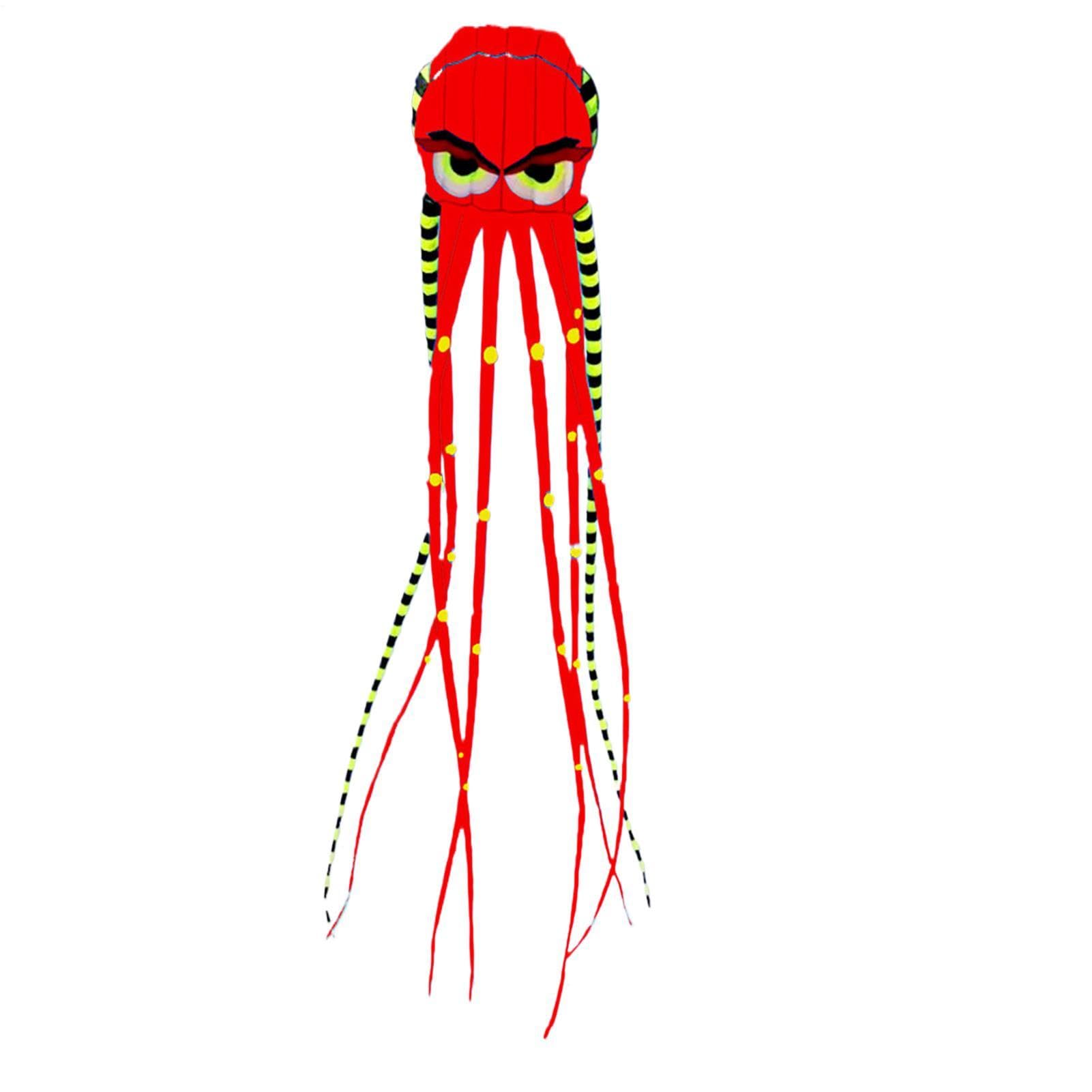 Cometa grande de pulpo | Juguete gigante de 26 pies | Colorido diseño de pulpo volador con colas fluidas | Cometas ligeras y duraderas para exteriores para diversión en el patio trasero del parque de
