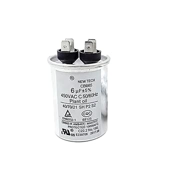 CBB65 6uF5% 370/450VAC Motor Running Capacitor for Start and Cool Air Conditioners 50Hz/60Hz & for Condenser Straight OR High-Power Lighting