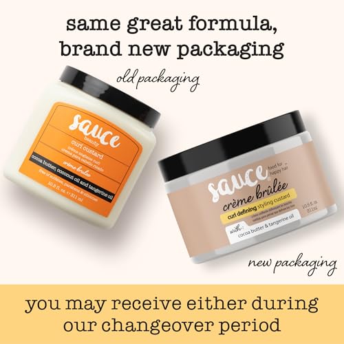 Image of SAUCE BEAUTY Creme Brulee Curl Custard (10.5 Fl Oz) Frizz Control, Detangler & Curl Defining Cream with Cocoa Butter, Coconut Oil & Tangerine Oil, Hair Styling Cream for Wavy & Coily Hair