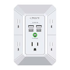 USB Wall Charger Surge Protector QINLIANF 5 Outlet Extender with 4 USB Charging Ports 2U2C 3-Sided 1680J Power