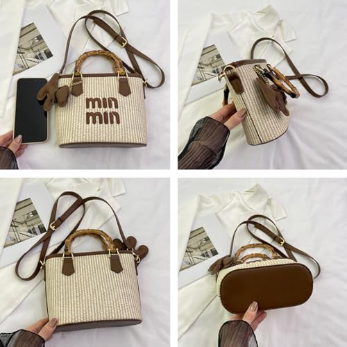 Small Women's Tote Bag with Bamboo Joint Top Handles Crossbody Shoulder Bag Summer Beach Handbag4