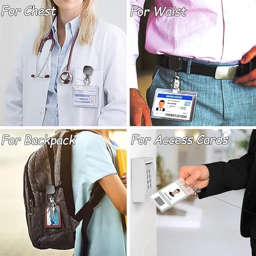 Image of Retractable ID Card Holder with Carabiner and Key Ring, Black | Zinc Alloy Carabiner With Key Ring And Back Clip For ID Cards, Access Badges And Keys At Offices, Campuses And Worksites