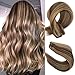 Sew in Hair Extensions Blonde Highlights Human Hair Weft Extensions Medium Brown with Caramel Blonde Highlight Bundles Straight Brazilian Remy Hair Weft Sew in 16 Inch 100grams