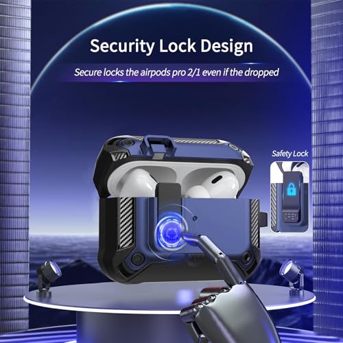 Image of Olytop for Airpods Pro 2 /1 Gen Case Cover with Lock&Phone Stand (2019 /2022 /2023), Rugged Case for Airpod Pro 2nd /1st Generation Shockproof Armor Protective Skin for Apple iPod Pro, Black /Blue