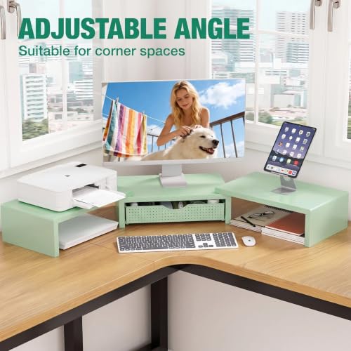 Image of OPNICE Dual Computer Monitor Stand Riser, Desk Organizer with Drawer, Office Desk Accessories & Workspace Organizers for Home Office Supplies, Green