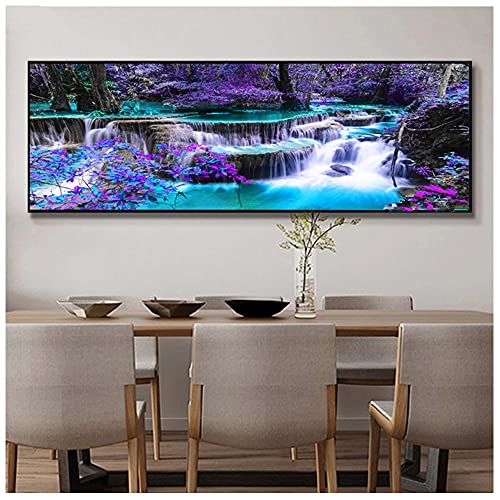 Loisir créatif salon : broderie diamant grand format ruisseau forestier 70x160cm
