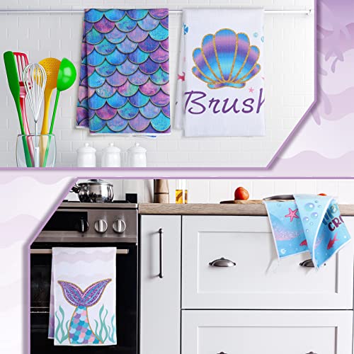 Bencailor 4 Pcs Mermaid Hand Towels Kitchen Towels Tea Towels Set 16 X 24 Inch Absorbent Drying Dish Cloths Hand Towel Housewarming Gifts Decorations For Home Bathroom Drying Dishes #TOP5