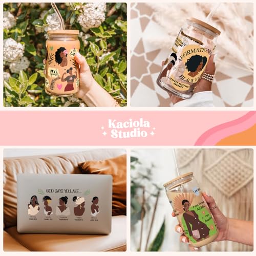 Image of Kaciola 10 Sheets UV DTF Cup Wraps for 16 oz-Black Women Theme UV DTF Stickers, 1 Sheet Mysterious Pattern Transfer, Rub on Transfers Stickers for 16 oz Libbey Glasses Crafting