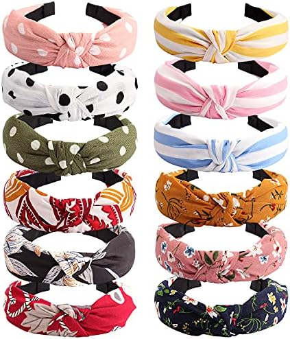 Knot Headband Wide Knotted Headbands for Women 12 Pack Head Bands Women Hair Knotted Headband for Women Knot Headbands Womens Headbands Elastic Turban Boho Bandeau Hair Accessories for Washing Face