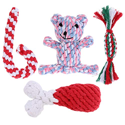 Balacoo 4 peças de brinquedos para cães com nó de corda, produto de limpeza de dentes para moer filh