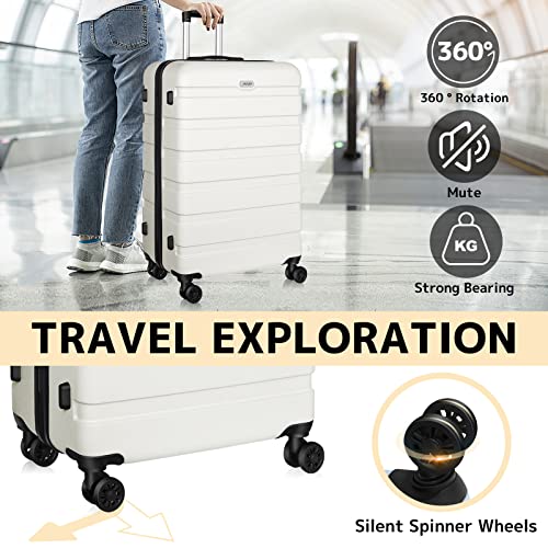 Image of AnyZip Luggage PC ABS Hardside Lightweight Suitcase with 4 Universal Wheels TSA Lock 20 24 28 Inch, White, 24 inch Checked-Medium, Pc Abs Hardside Lightweight Suitcase