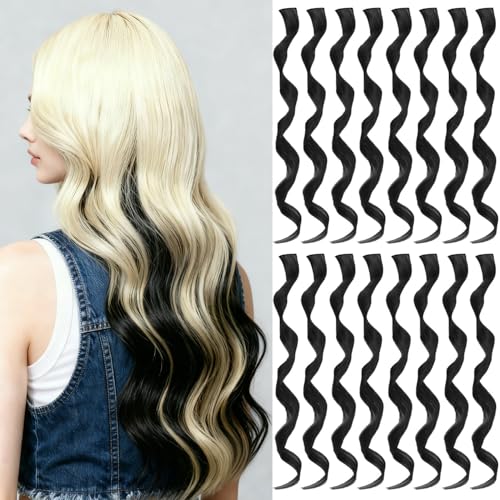 TOFAFA 16 Pcs Colored Hair Extensions Curly Wavy Clip in Synthetic Hair Extensions