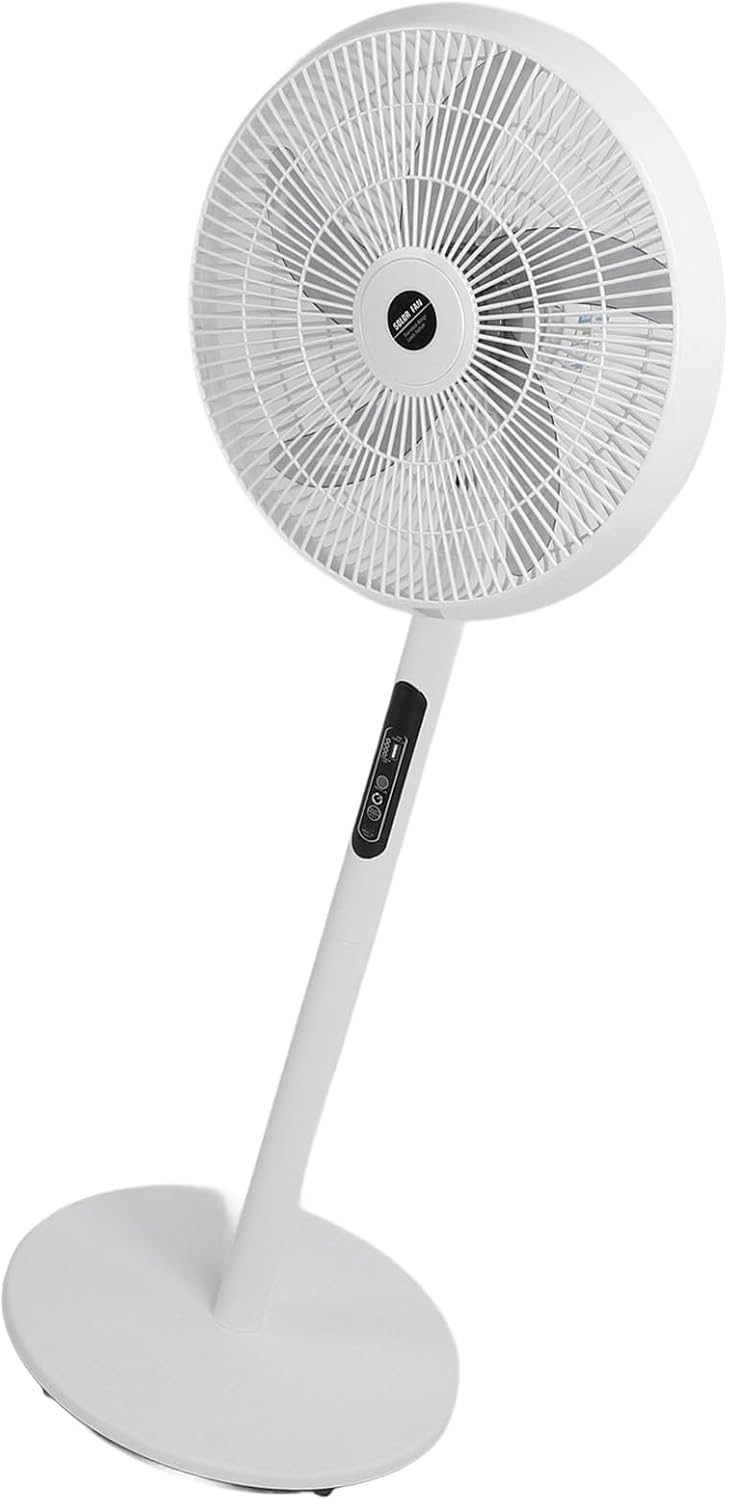 Haofy Oscillating Fan, 3 Speeds Quiet Remote Control Solar Battery Powered 18000mAh Pedestal Fan with Anti Slip Base, for Home Office Camping