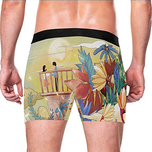 Calzoncillos para hombre tipo bóxer elástico y ultrasuave Vnurnrn con estampado de luna y margarita 3
