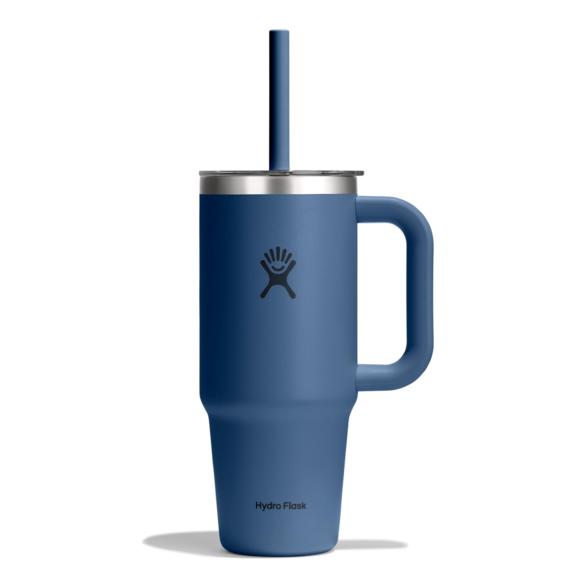Hydro Flask – Travel Tumbler 710 ml (24 oz) with Clear Press-in Straw Lid – Stainless Steel – Double Wall Vacuum Insulated – Splash Resistant – Harbor Blue