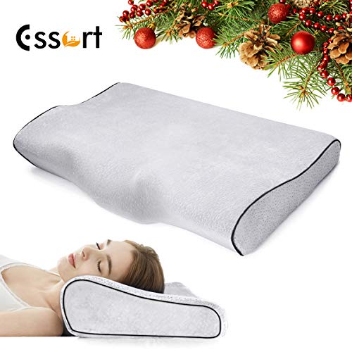 Essort Almohada Cervical Ergonómica Memoria Espuma Magnética Almohada en Forma de Mariposa, para El Dolor de Cuello Almohada Cuello (60 * 30 * 12cm) Gris