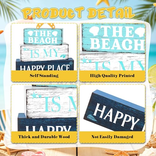 Image of 4 Pcs Summer Wooden Table Decor, Summer Decorations Gifts