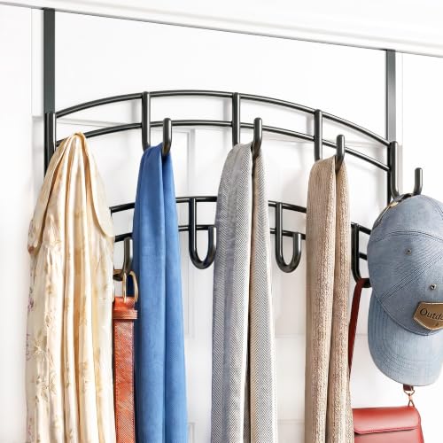 LYNK Professional Home Over the Door Hooks - 9 Hook Over the Door Coat Rack - Over the Door Hanger - Hanging Towels or Clothes - Bathroom Bedroom Laundry Room - Lifetime Ltd. Warranty Black