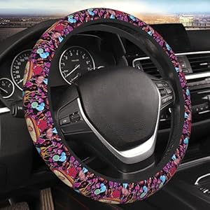 Doodle Mushrooms Steering Wheel Cover Cute Universal 15 Inch Car Accessories Protector for Women Fit Auto SUV Sedan Vans Trucks