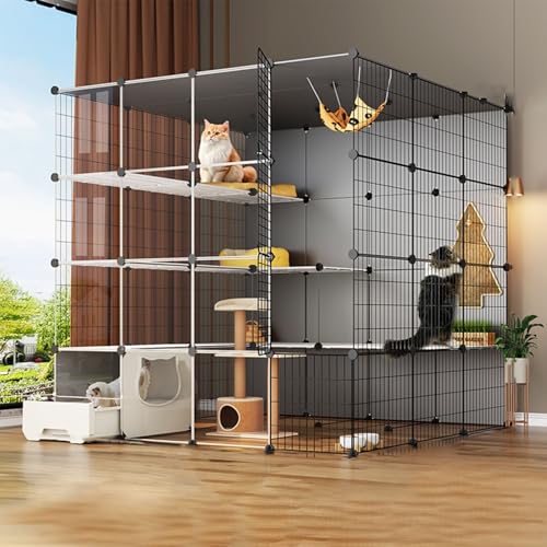 ゲージ 猫 大型 猫ハウス 猫用キャットタワート多機能キャットケージ 脱走防止 温かい空間 様々な付属品付き 多頭飼いに最適(144*139*144)