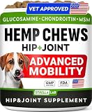 Hemp Chews for Dogs - Hip & Joint Supplement with Glucosamine - Joint Pain Relief Treats - Omega 3, Chondroitin, MSM - Advanced Mobility Support - Chicken Flavor - 120 Ct - Made in USA
