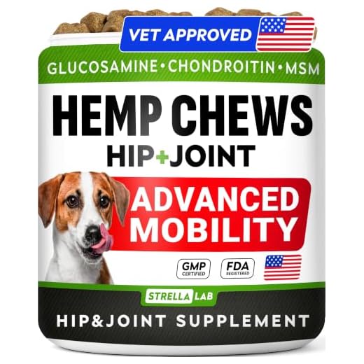 Hemp Treats - Glucosamine Dog Joint Supplement + Omega 3 - w/Hemp Oil - Chondroitin, MSM - Advanced Mobility Chews - Joint Pain Relief - Hip & Joint Care - Chicken Flavor - 120 Ct - Made in USA