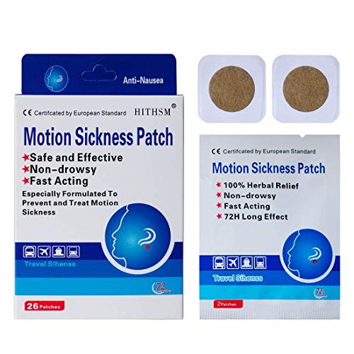 Motion Sickness Patch,26 Patches Works to Relieve Vomiting,Nausea,Dizziness & Other Symptoms Resulted from Sickness of Cars,Ships,Airplanes,Cruise,Trains & Other Forms of Transport Movement