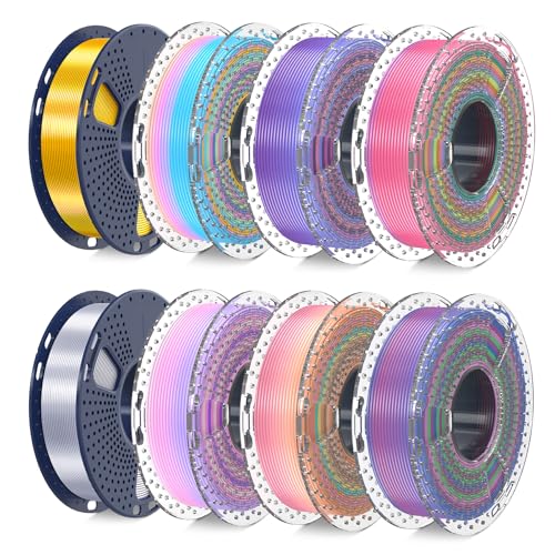 SUNLU 3D Printer Filament Bundle, PLA Silk Rainbow Filament Multi...