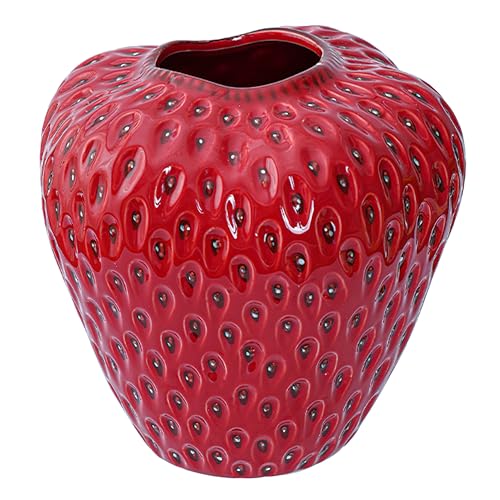 SYDDOL - Jarrón de flores en forma de fruta, jarrón decorativo de fresa roja, bonita exhibición de estante, decoración única de cerámica para el hogar, accesorios, cocina, oficina, vestíbulo de hotel