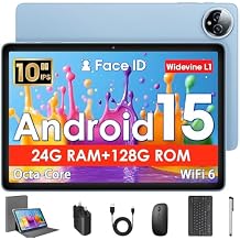 Android Tablet 10 Inch, Android 15 Tablet with Keyboard, 24 GB RAM+128 GB ROM, 1 TB Expand, Octa-Core 6000mAh 1280x800 IPS HD, 5G WiFi, T615 High Performance CPU Processor, Dual Camera Blue