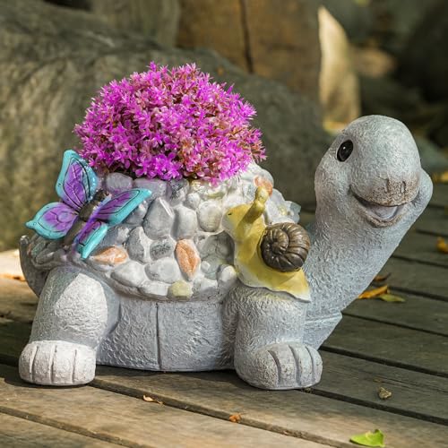 Euiroet Maceta suculenta de tortuga, material de resina, uso en interiores y exteriores, bonita decoración, 10.6 x 5.1 x 6.3 pulgadas, perfecta para cactus, bonsái, regalo ideal para mujeres