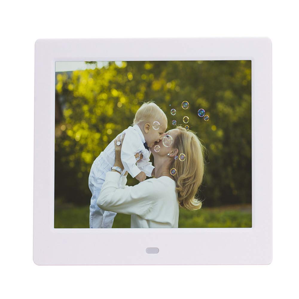 Cadre photo numérique 8 pouces blanc avec écran LED haute résolution 1024x768 et ports USB SD