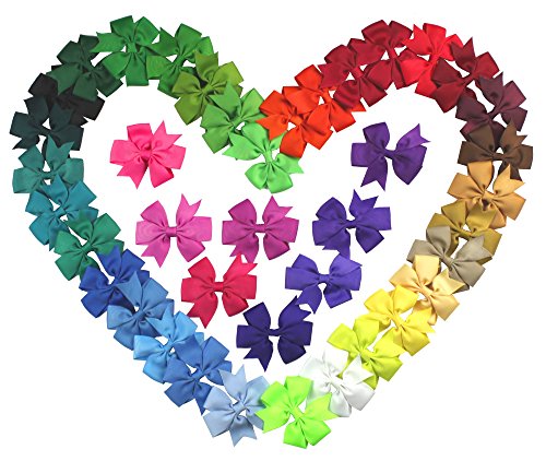 Syleia 40 Pack 3" Pinwheel Bow Hair Clips Bright Colors Hair Accessories Grosgrain Ribbon and Alligator Clip