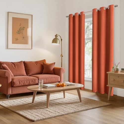 Image of YoungsTex Terracotta Blackout Curtains 84 Inches Length for Bedroom - Burnt Orange Thermal Insulated Drapes with Grommet Room Darkening Privacy for Living Room Window, 2 Panels, 42 x 84 Inch