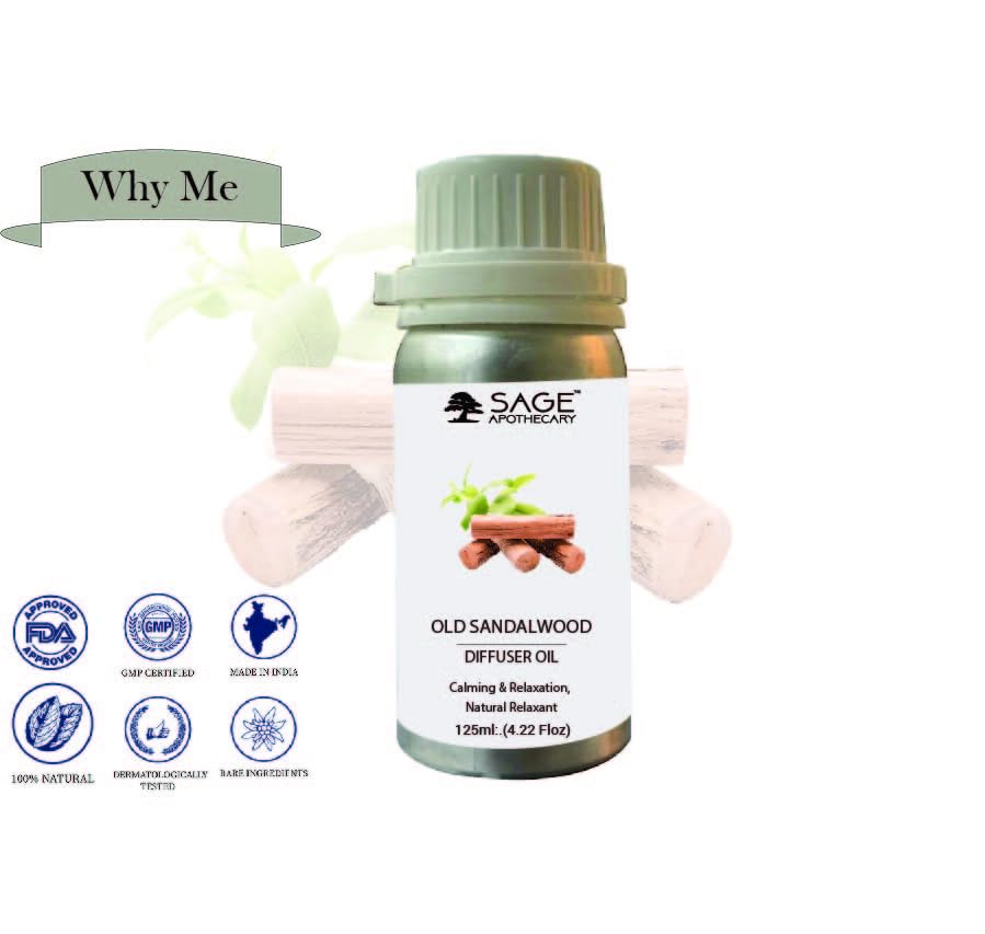 Image of Sage Apothecary Old Sandalwood Diffuser Oil Natural Aromatherapy Oil for Sleep and Relaxation - 125 ml