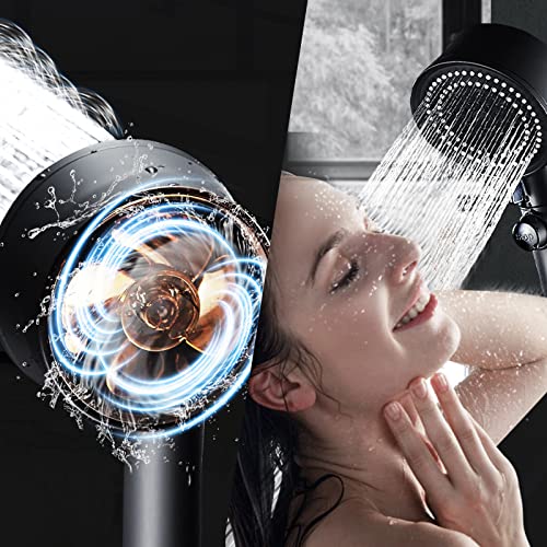 Fuxiste Shower Head With Handheld- High Pressure Shower Heads 6 Functions Built Handheld Turbo Fan Shower Hydro Jet Shower Head Kit Detachable Shower Head With Hose Black #TOP28