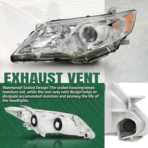 Image of GRAND ORANGE Headlights Assembly Projector Headlamps LH&RH Pair Compatible with Toyota Camry L /Le /Xle (Not Fit SE /SE Sport) 2012-2014 Chrome Housing Clear Lens Amber Reflector